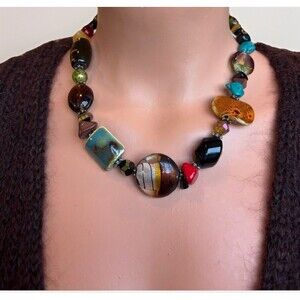 Yousi Glass Beaded Necklace You And I Multicolor Boho